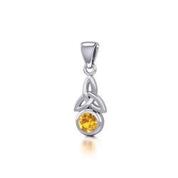 Celtic Trinity Knot with Citrine Birthstone Silver Pendant