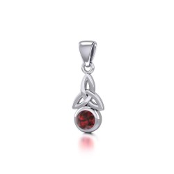 Celtic Trinity Knot with Garnet Birthstone Silver Pendant