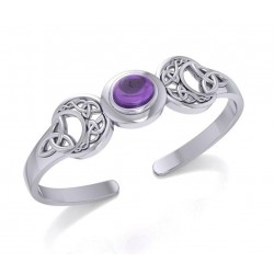 Celtic Triple Moon Cuff Bracelet with Amethyst