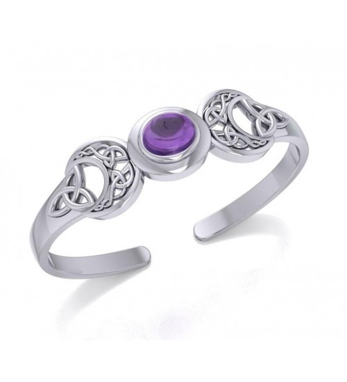 Celtic Triple Moon Cuff Bracelet with Amethyst