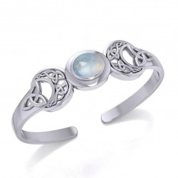 Celtic Triple Moon Cuff Bracelet with Rainbow Moonstone