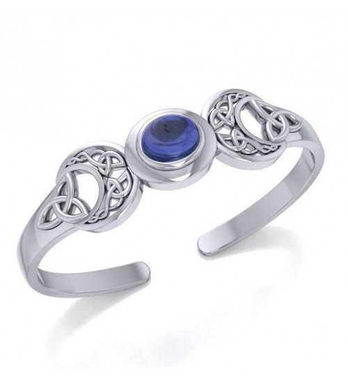 Celtic Triple Moon Cuff Bracelet with Sapphire