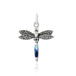 Dragonfly Silver Charm with Azurite Gem