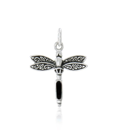 Dragonfly Silver Charm with Black Onyx Gem