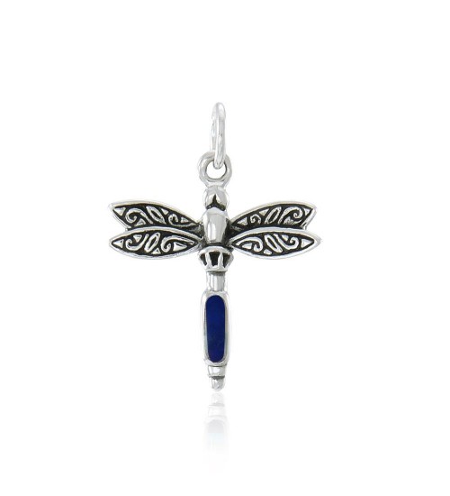 Dragonfly Silver Charm with Lapis Gem