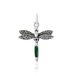 Dragonfly Silver Charm with Malachite Gem