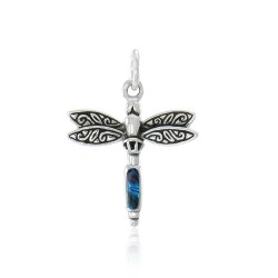 Dragonfly Silver Charm with Paua Shell Gem