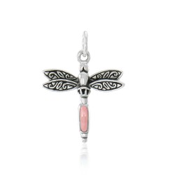Dragonfly Silver Charm with Pink Shell Gem