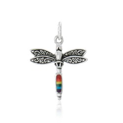Dragonfly Silver Charm with Rainbow Gem
