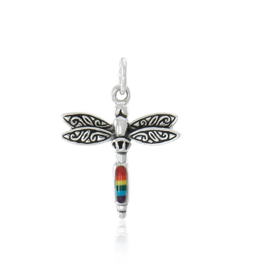 Dragonfly Silver Charm with Rainbow Gem