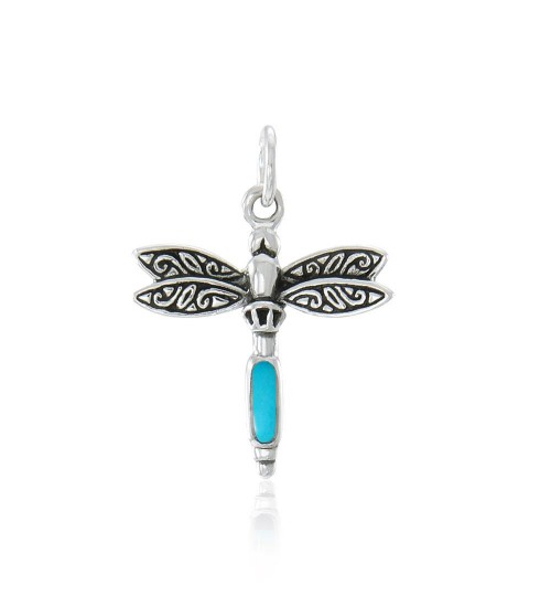 Dragonfly Silver Charm with Turquoise Gem