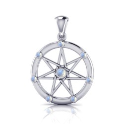 Elven Star with Rainbow Moonstone Gems Silver Pendant