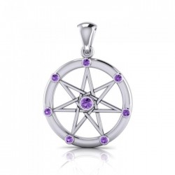 Elven Star with Amethyst Gems Silver Pendant