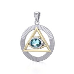 Eye of The Pyramid Silver and Gold Pendant with Blue Topaz Gem