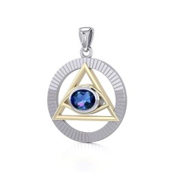 Eye of The Pyramid Silver and Gold Pendant with Sapphire Gem