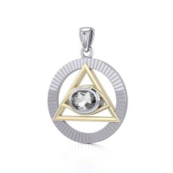 Eye of The Pyramid Silver and Gold Pendant with White Cubic Zirconia Gem
