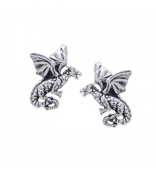 Flying Dragons Silver Post Earrings