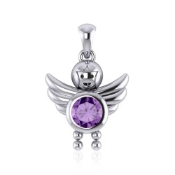 Little Angel Boy Amethyst Birthstone Pendant