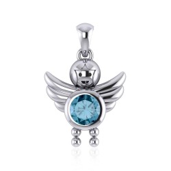 Little Angel Boy Blue Topaz Birthstone Pendant