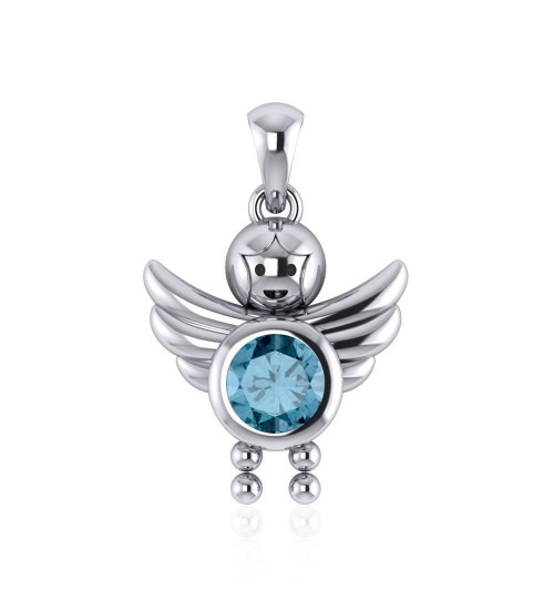 Little Angel Boy Blue Topaz Birthstone Pendant