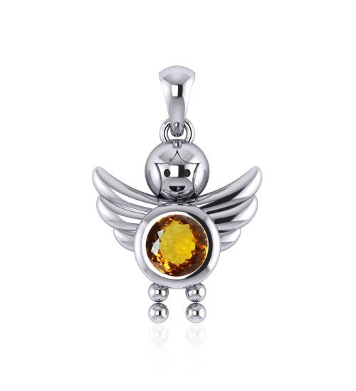 Little Angel Boy Citrine Birthstone Pendant