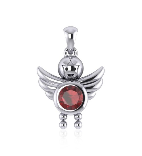 Little Angel Boy Garnet Birthstone Pendant