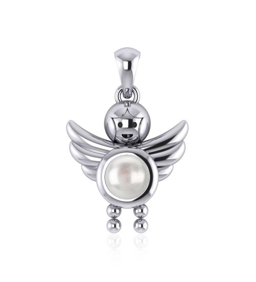 Little Angel Boy Mother of Pearl Birthstone Pendant