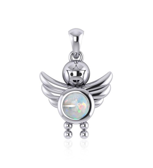 Little Angel Boy Opal Birthstone Pendant