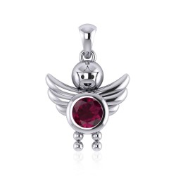 Little Angel Boy Ruby Birthstone Pendant