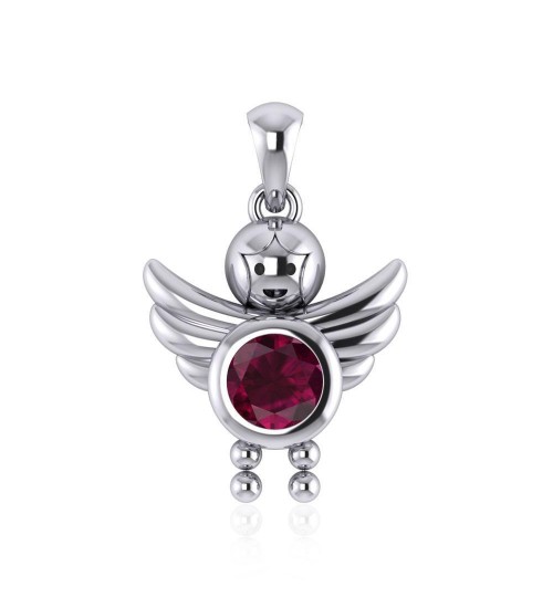 Little Angel Boy Ruby Birthstone Pendant