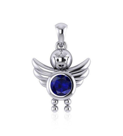 Little Angel Boy Sapphire Birthstone Pendant