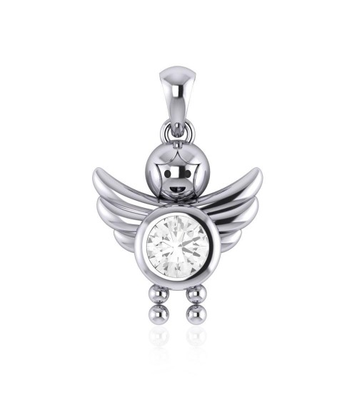 Little Angel Boy White Cubic Zirconia Birthstone Pendant