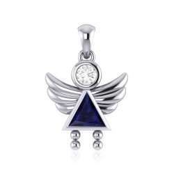 Little Angel Girl Silver Pendant with Sapphire Birthstone