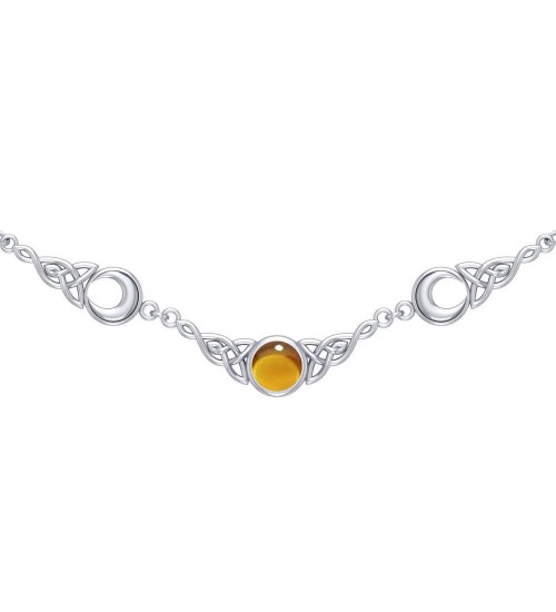 Magick Moon Silver Necklace with Amber Gem