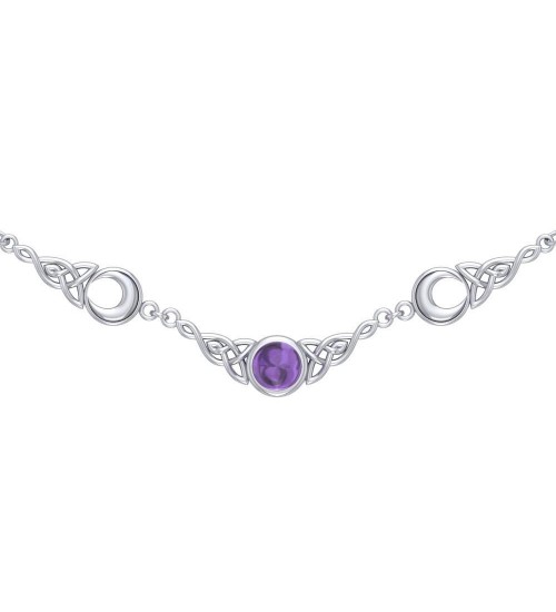 Magick Moon Silver Necklace with Amethyst Gem