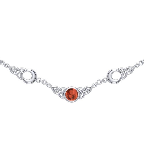 Magick Moon Silver Necklace with Garnet Gem