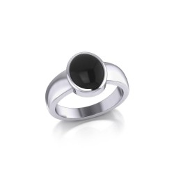 Modern Round Shape Inlaid Black Onyx Silver Ring