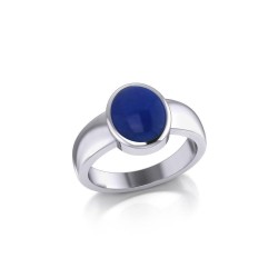 Modern Round Shape Inlaid Lapis Silver Ring