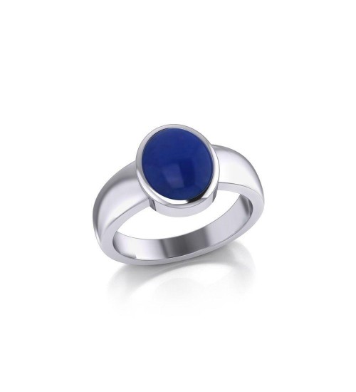 Modern Round Shape Inlaid Lapis Silver Ring