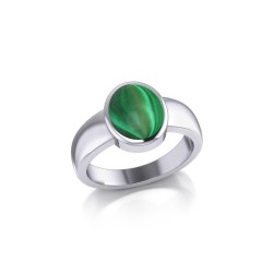 Modern Round Shape Inlaid Malachite Silver Ring