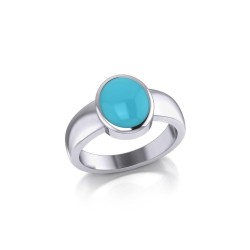Modern Round Shape Inlaid Turquoise Silver Ring