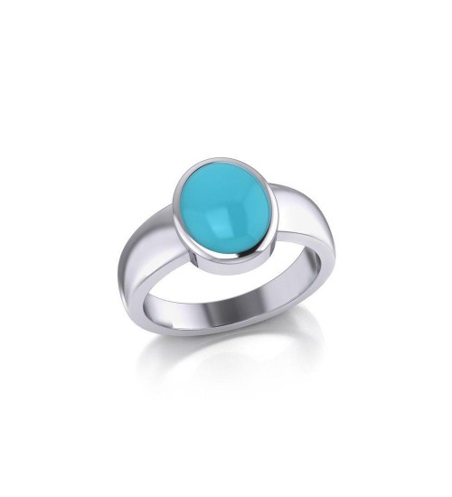 Modern Round Shape Inlaid Turquoise Silver Ring