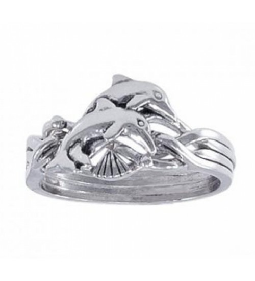 Silver Dolphin Puzzle Ring