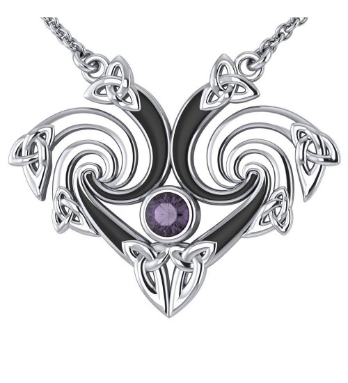 Silver Triquetra Necklace with Amethyst Gemstone