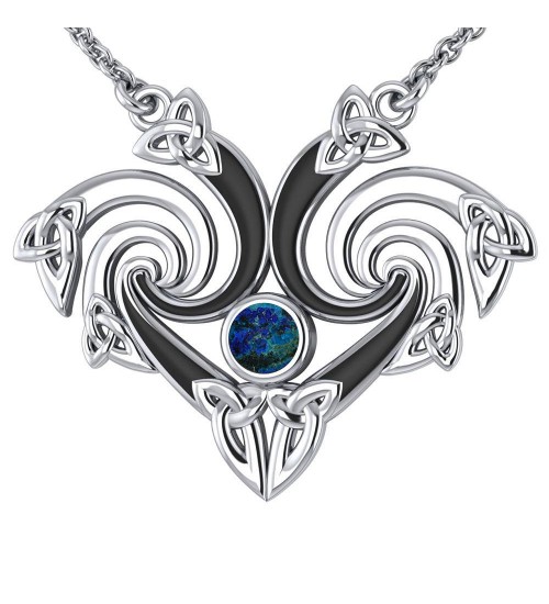 Silver Triquetra Necklace with Azurite Gemstone