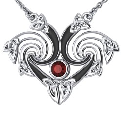 Silver Triquetra Necklace with Garnet Gemstone