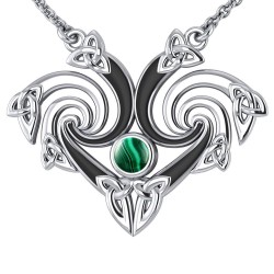 Silver Triquetra Necklace with Malachite Gemstone