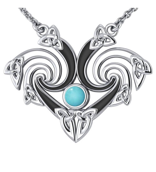 Silver Triquetra Necklace with Turquoise Gemstone