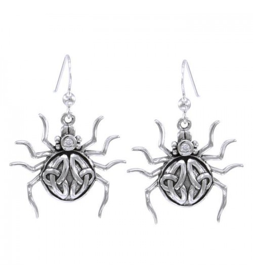 Spider with Triquetra Silver Earrings