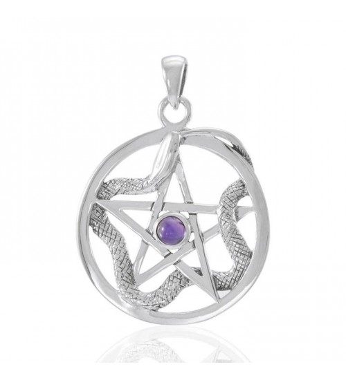 Star and Weaving Snake Silver Pendant with Amethyst